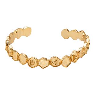 RoundFace 24SS 复古叠搭金属玉铜镀金手镯设计开口镯浮雕款