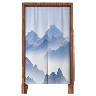 中式山水画门帘隔断帘厨房遮挡帘家用卧室厕所挂帘半帘卫生间布帘