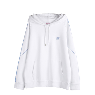 IU李知恩明星同款韩版白色拉条织带字母印花宽松口袋连帽长袖卫衣