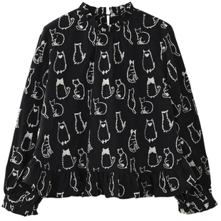 GESGOO原创设计刺绣天丝麻立领衬衫上衣女长袖春季减龄显瘦娃娃衫