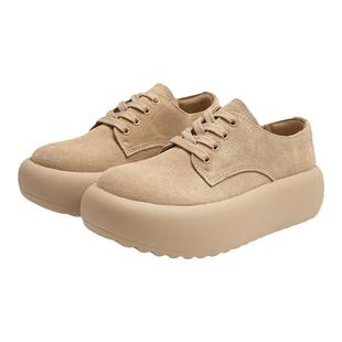 SGIRL TWTW复古磨砂皮松糕厚底板鞋女2024新款休闲百搭面包小皮鞋