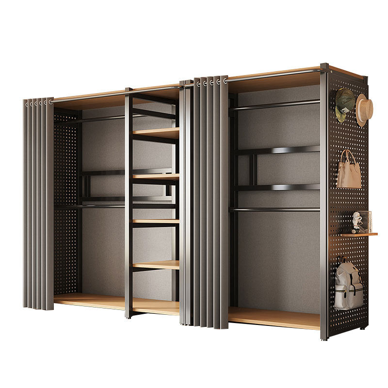 洞洞板衣柜家用卧室落地挂衣架简易金属置物架开放式防尘衣帽架