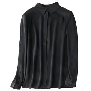 黑色重磅双绉真丝衬衫女长袖2025秋大码宽松职业装品牌桑蚕丝上衣