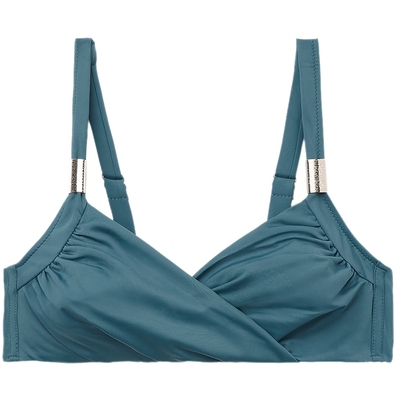 CALZEDONIA卡泽意袜夏季海边度假褶皱金色配饰比基尼上装泳衣1846