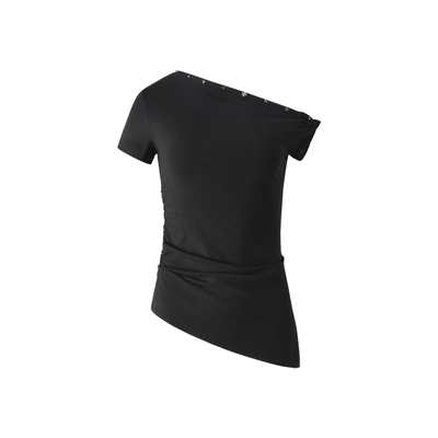 ourhour斜肩铆钉斜侧纽结上衣