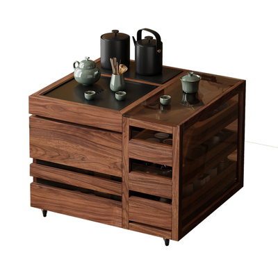 木小咖叁森阳台茶桌小户型可移动实木茶边几泡茶带烧水茶水柜茶台