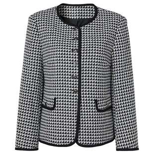 马天奴2025秋冬新款小香风黑灰千鸟格外套圆领短款法式气质时尚女