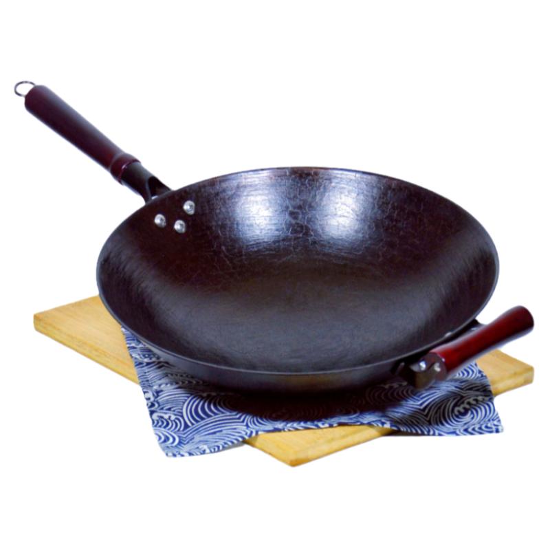 陆川铁锅生铁锅传统老式铸铁锅炒锅家用炒菜锅防烫把手圆底炒锅