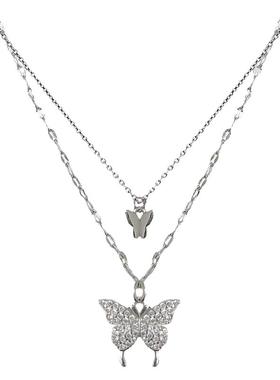 冷淡风双层蝴蝶项链闪钻项链女