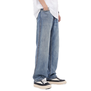 HomePanda莱赛尔天丝牛仔裤男夏季薄款宽松直筒浅色休闲阔腿裤子