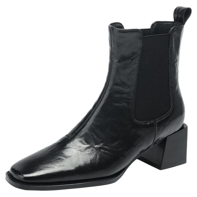 达芙妮法式方头粗跟短靴切尔西靴