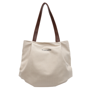 韩版慵懒风百搭通勤帆布托特包女2025春夏新款简约休闲单肩大包包