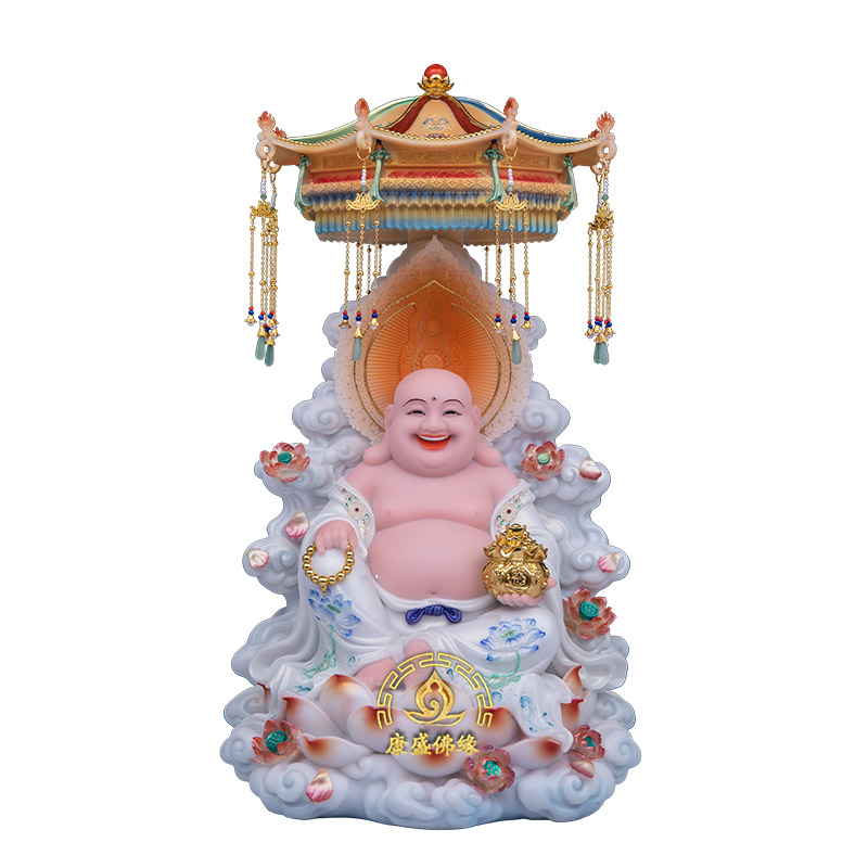 宝盖全堂佛汉白玉珍珠彩供奉摆件