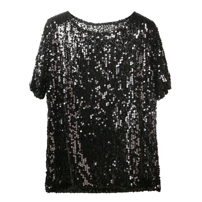 舞台亮片短袖性感薄款透视上衣