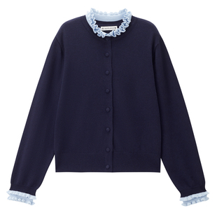 设计师款佐丹奴miu系针织衫女装木耳边领假两件针织开衫18355227