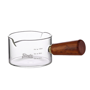Bincoo玻璃咖啡杯带刻度意式浓缩咖啡萃取量杯木柄奶盅shot盎司杯