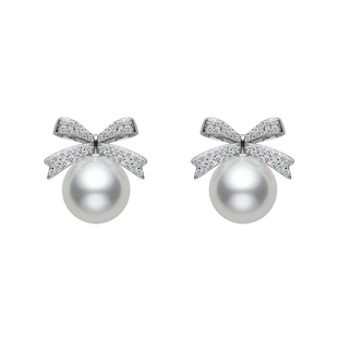 气质蝴蝶结珍珠锆石耳钉2025新款爆款轻奢高级感气质大气纯银耳饰