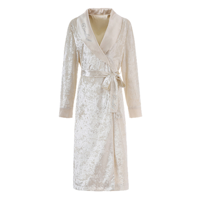 青果领轻奢缎面丝绒睡衣女