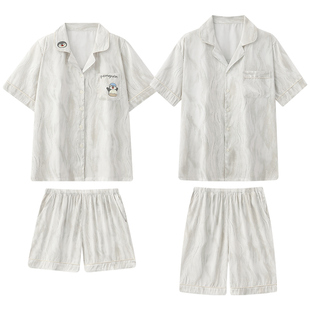 猫人情侣睡衣冰丝夏季2025新款一男一女款短袖卡通薄款家居服套装