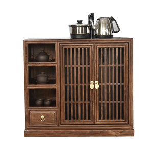 徽州木府新中式茶水柜榆木烧水台餐边柜仿古储物柜实木烧茶台包邮