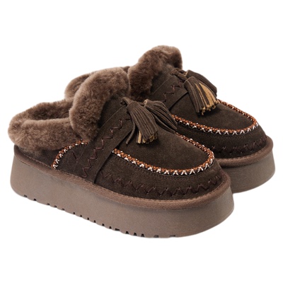 fed厚底勃肯鞋冬季新款女鞋加绒雪地靴毛毛拖鞋女款S1028-YAB156