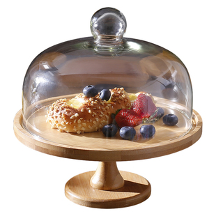 高脚蛋糕展示托盘拍照架子面包慕斯托台水果试吃盘带盖透明玻璃罩
