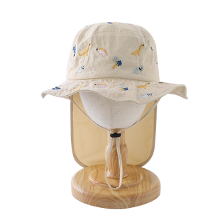 婴儿防晒帽子夏季刺绣恐龙渔夫帽男宝宝太阳帽薄款春秋儿童遮阳帽