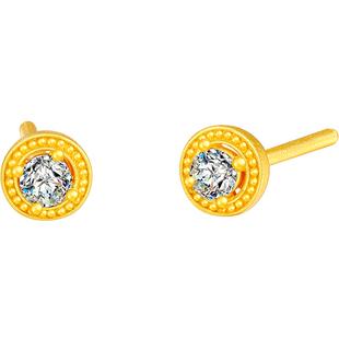 梦金园黄金耳钉耳环女古法镶嵌莫桑石耳针养耳洞足金耳饰