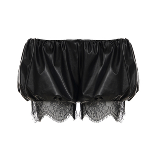 WEEKEEP 街头辣妹暗黑风蕾丝拼接拉链花苞皮裤低腰显瘦超短裙裤