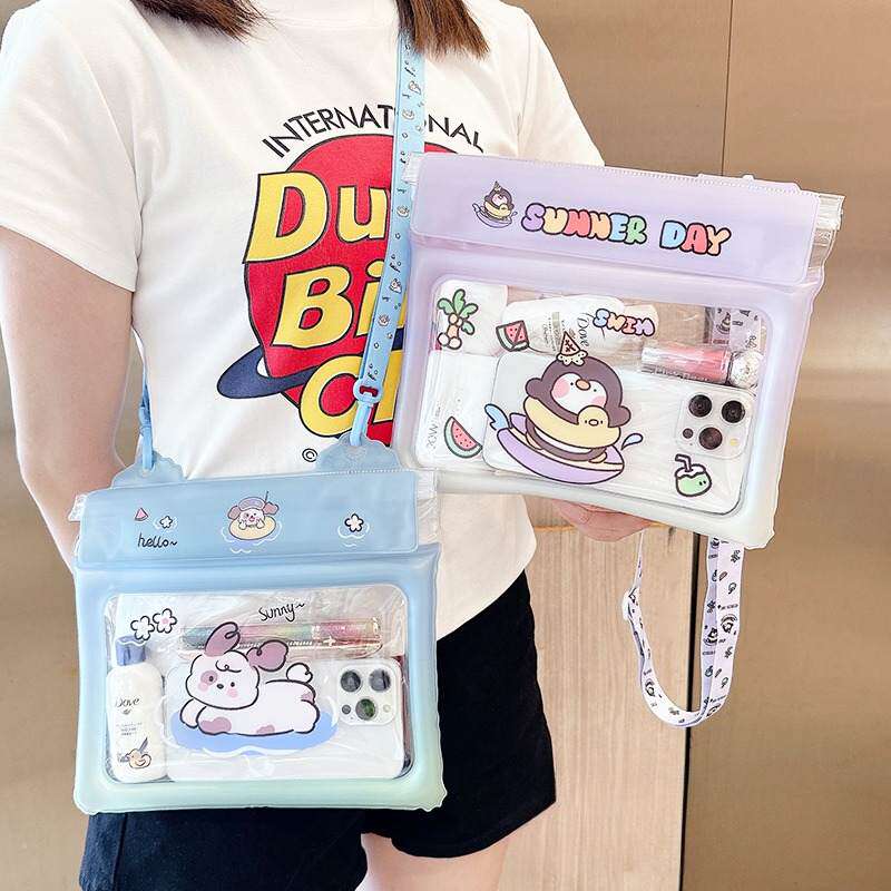 超大容量卡通手机防水袋气囊透明触屏套可爱挎肩收纳包游泳漂流袋