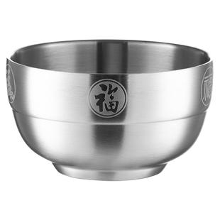 onlycook食品级304不锈钢碗福字双层隔热成人米饭碗餐具汤碗面碗