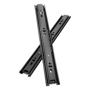 首力抽屉滑道轨道三节黑轧钢承重导轨推拉式滑槽阻尼缓冲伸缩滑轨