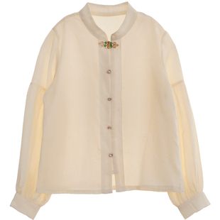 女童长袖衬衫2025春季款明制改良版国风汉元素白色新中式上衣衬衫