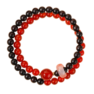 天然红玛瑙双圈小叶紫檀手串补火土手链五行缺土红色喜火属性饰品