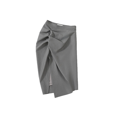 Alexia Sandra2025春夏新款设计感纯色经典简约抽皱半裙裙子女