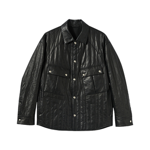 UNICAHOMME/西班牙进口羊皮_宽松廓形短款真皮皮衣男外套机车