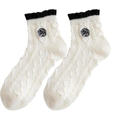 黑白花边袜子女款短袜