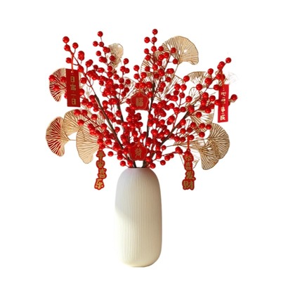 新年红色冬青果发财仿真花束客厅装饰喜庆招财新中式插花乔迁摆件