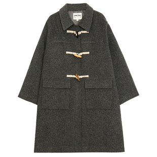 omont蛋挞家 牛角扣羊毛大衣女冬季新款宽松中长款毛呢外套