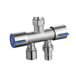 不锈钢分流双控角阀一进二出三通分水阀水龙头一分二分水器带开关