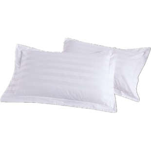 星级酒店宾馆床上用品宾馆全棉涤棉纯白色加密缎条枕套枕头套包邮