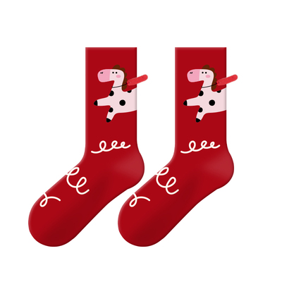 JKN马年本命年红色袜子女礼盒装