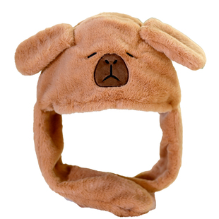 可爱水豚卡皮巴拉毛绒帽子会动耳朵搞笑护耳帽包头帽冬季加厚保暖