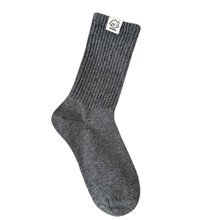 纯棉无骨袜子女简约布标可爱小狗点子纱中筒袜春秋季堆堆冬天韩系