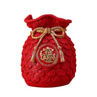 新中式招财进宝摆件喜庆钱袋子创意花瓶黄金麦穗发财红果福袋装饰