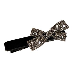 前额蝴蝶结水钻鸭嘴夹简约丝绒刘海夹黑色碎发夹侧边夹发卡发饰