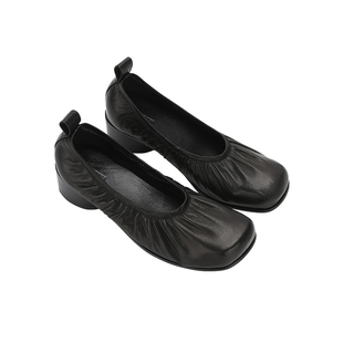 【deepmoss】优雅复古潮流女装时尚休闲古典气质褶皱方头芭蕾舞鞋