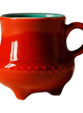 梵汝故宫红三足茶杯原矿单色釉品茗杯功夫茶具中式带把主人杯单杯
