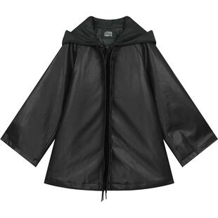 妖精的口袋黑色斗篷夹棉皮衣外套女2026冬新款防风保暖甜酷棉服