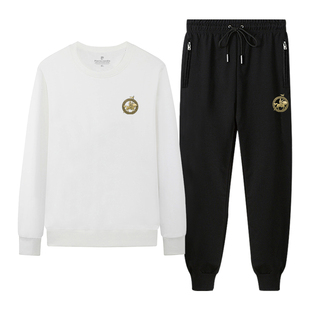 皮尔卡丹加绒卫衣套装男士中青年爸爸运动服修身冬季加厚保暖外套